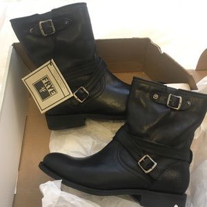 New Frye Leather Moto Boots. Black, Size 10